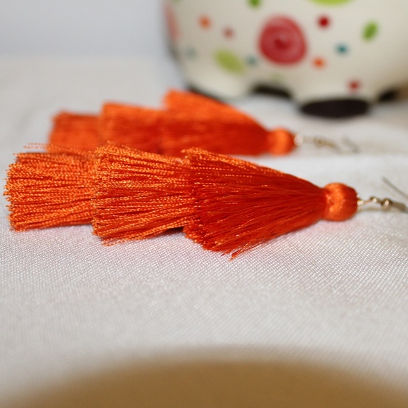 Metzi Jewelry - Three Layered Orange Tassel Earrings
